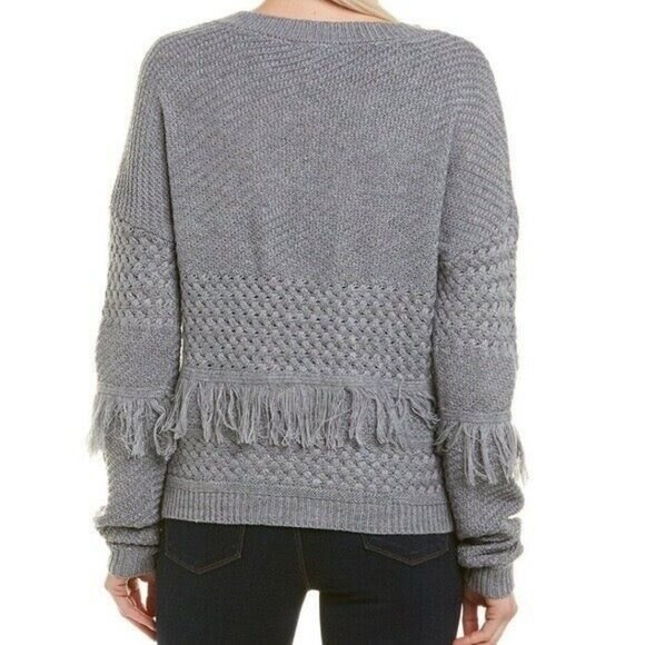BB Dakota Gray Mix it Up Fringed Sweater Sz XS NWT - Picture 3 of 7